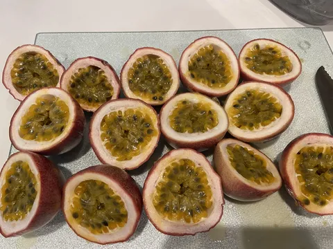Originally grown from a seed from a store-bought fruit, I picked a bunch more passionfruit!