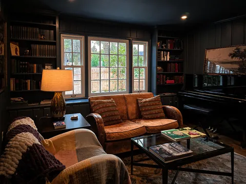 My cozy home library. Still many shelves to fill.