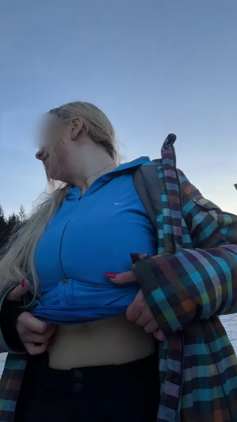 Letting the tits out in the parking lot after skiing