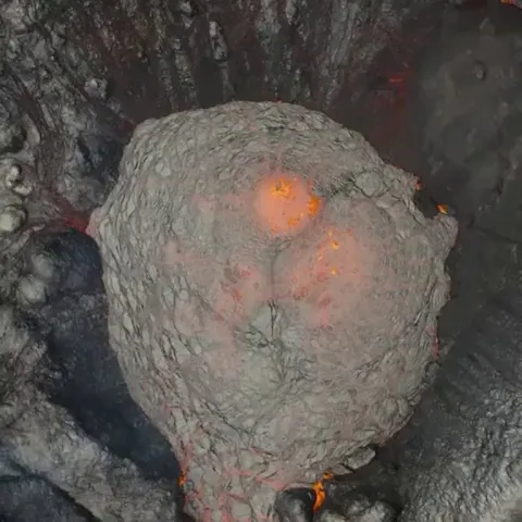 Drone footage of a volcanic eruption