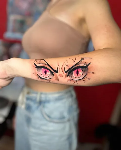 Really loving this Nezuko arm piece by @bibytattoo in Lugano, Switzerland