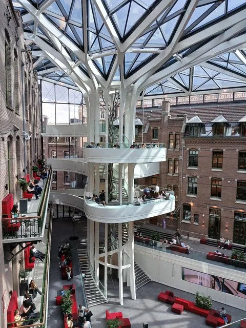 The new library of the University of Amsterdam. It incorporates the old buildings of a hospital.