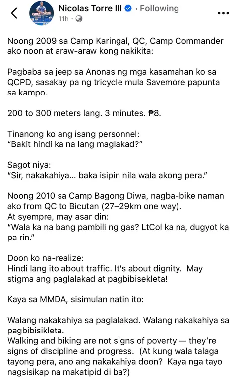 Walang nakakahiya sa paglalakad. Walang nakakahiya sa pagbibisikleta.