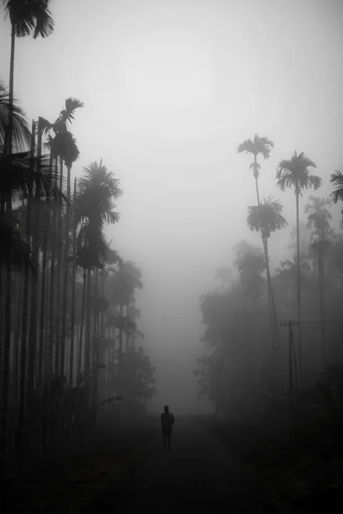 ITAP of a man walking on a misty morning