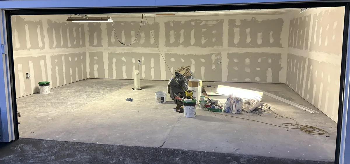 Garage Renovation White Gray Red Stripe