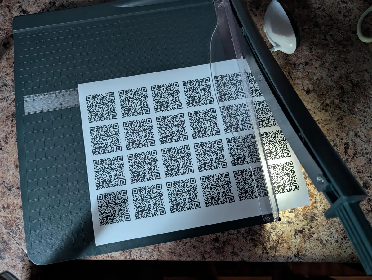 When using a guillotine paper trimmer, use an LED light underneath to aline the cut.