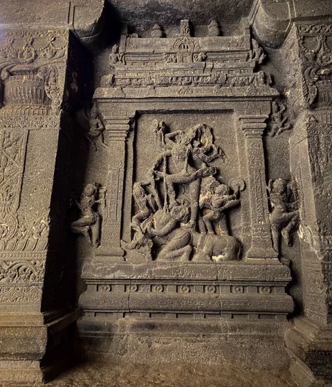 Temple carved from single rock, top to bottom- Kailasa Temple, Maharashtra, India.