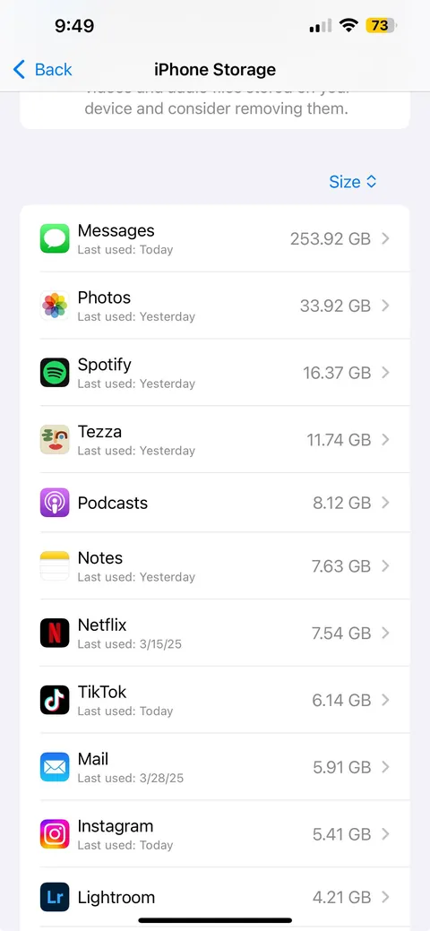 My wife said she’s nearly filled a 512GB iPhone and needs a 1TB. This is what I found when I looked at her storage