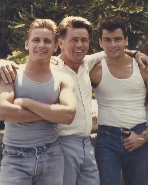 Martin Sheen with sons Emilio Estevez and Charlie Sheen, circa 1980s