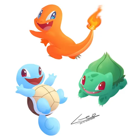 Kanto Starters, art by me 🔥🌿💦