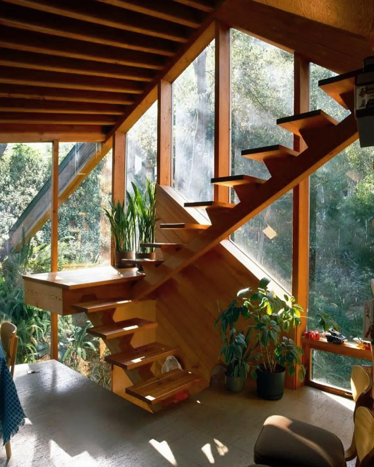 Beautiful Stairs in the Walstrom House, Los Angeles, by Architect John Lautner, 1996.