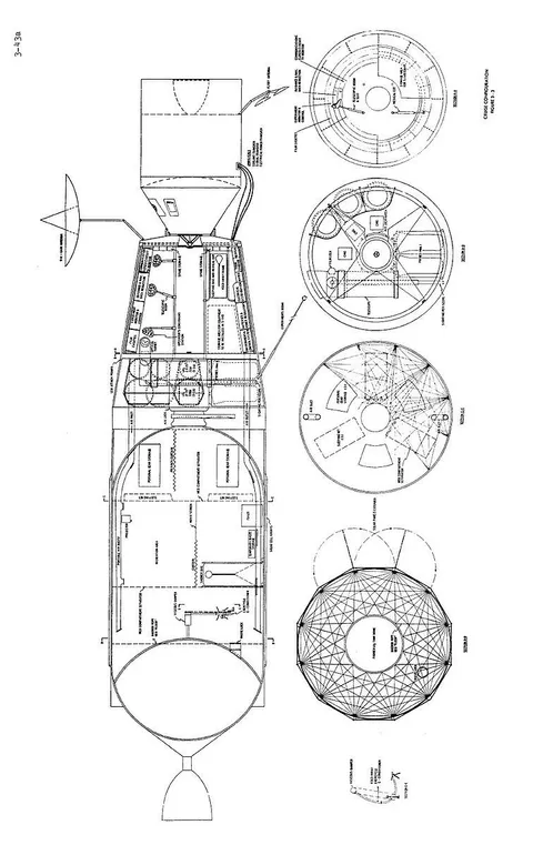 Diagram of the spacecraft NASA wanted to use to make a manned flyby of Venus in the early 1970s