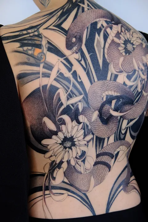 50+ hour finished back piece by Sarah at Gallery Mirai in Hollywood 