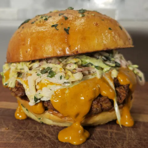 [Homemade] Butter Chicken Sandwich on garlic brioche 