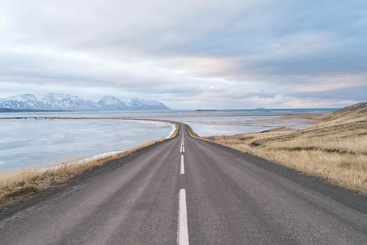 Driving through around the fjords in the north of Iceland