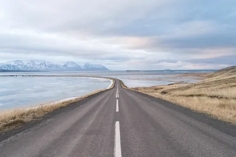 Driving through around the fjords in the north of Iceland