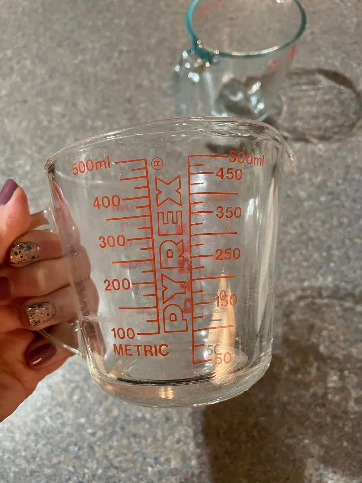 My 4 year old measuring cup vs my grandmother’s 30+ year old measuring cup