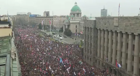 A glimpse of the largest protest in Serbian history happening right now in Belgrade.