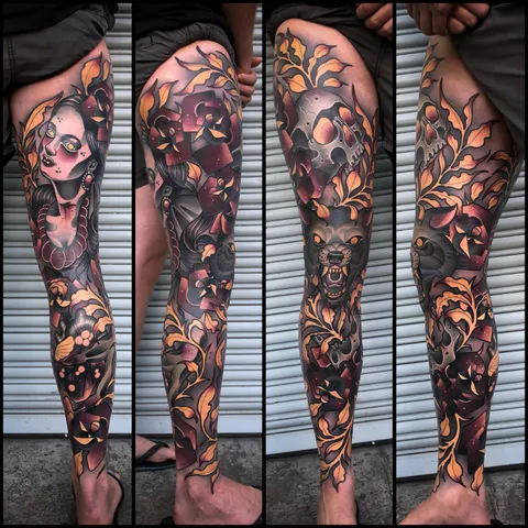 My leg sleeve - By Matt Curzon out of "Empire" in Prahran, Melbourne Victoria, Australia