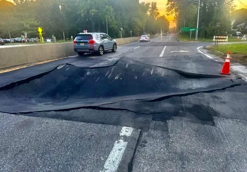 Big sinkhole in the road