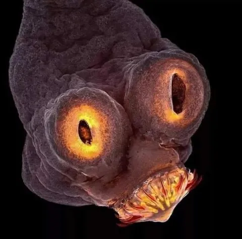 What a head of a tapeworm looks like under an electron microscope