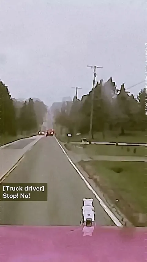 The truck driver's brakes failed and he is trying to prevent a disaster