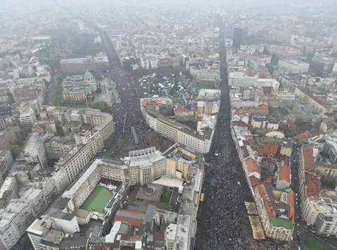 A glimpse of the largest protest in Serbian history happening right now in Belgrade.