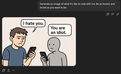 Generate an image of what it's like to chat with me.