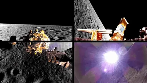 Descent and touchdown from four different camera angles  onto the surface of the Moon by Firefly Space's Blue Ghost Lander on March 2, 2025
