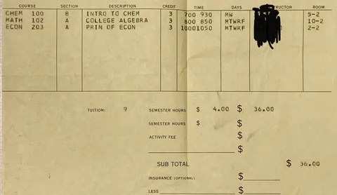 My dad’s total cost for a semester of college back in 1970. Would be $250 today!
