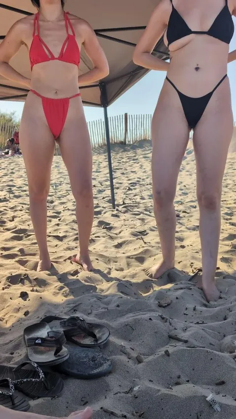 Switching our bikinis in front of a curious audience