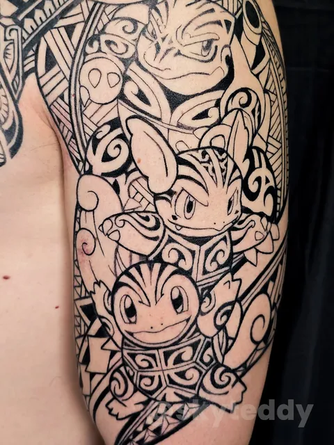 Pokémon tattoo with a maori style