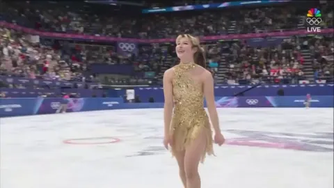 Alysa Liu celebrates what would be an eventual Gold medal Performance in Women's figure skating single. She is first member of Team USA to win Gold in this event since 2002.