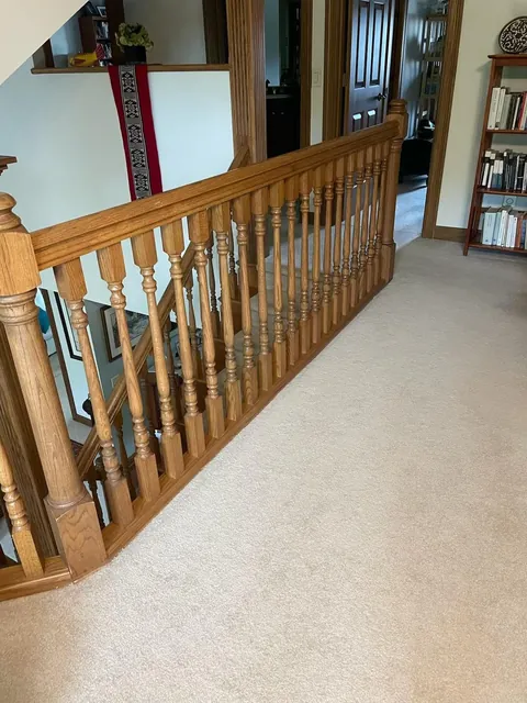 Reduce visual weight (lotsa wood)