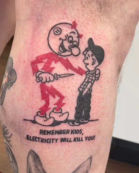Electricity kills. Done by Nick Dancy at Dancy and Daughters in Aarhus, Denmark.