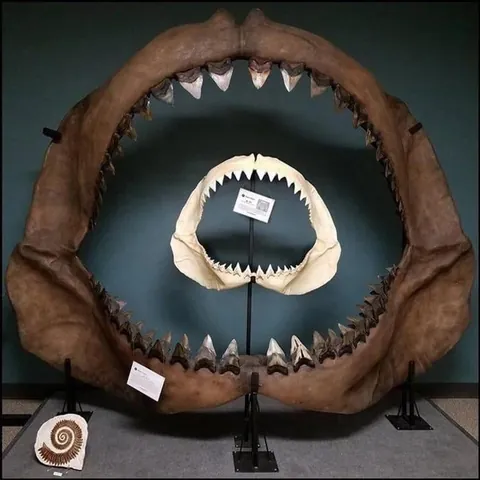 Comparison between a Great White and a Megalodon shark.