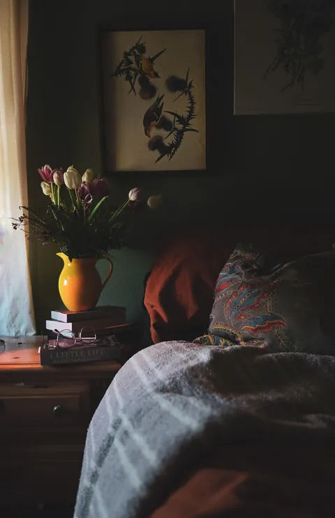 Cozy bedside in the morning light