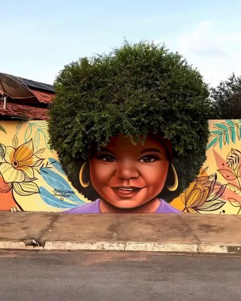 Brazilian artist Fábio Gomes Trindade creates portraits where branches and flowers become the hair of the subject