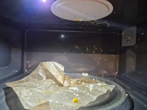 Hard-boiled egg exploded in the microwave I obsessively keep clean