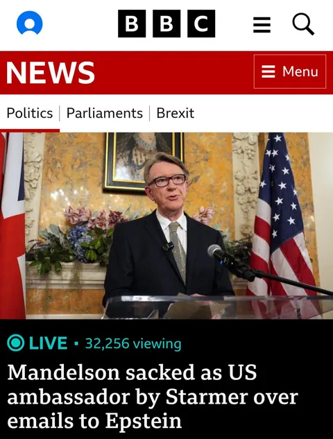 High ranking politician fired over Epstein links. But not an American one.