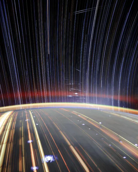 Starlinks flashing across my star trails from the ISS