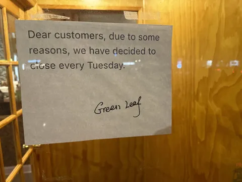 Local Thai place closed on Tuesday due to reasons