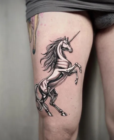 Chrome unicorn tattoo by me in NYC