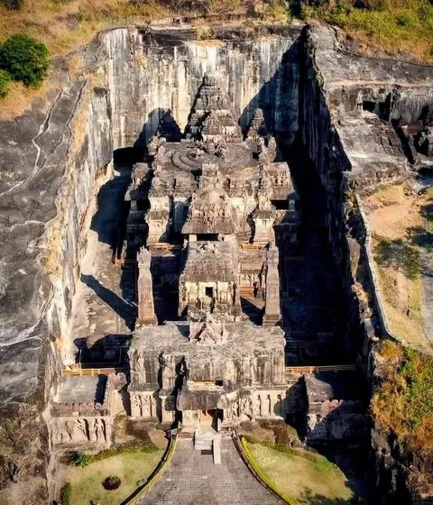 Temple carved from single rock, top to bottom- Kailasa Temple, Maharashtra, India.