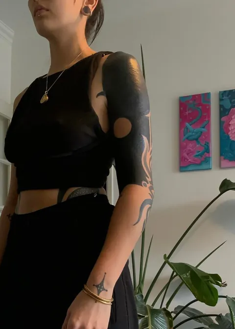 Blackwork sleeve in progress by Pol in Amsterdam, The Netherlands at Hachi Ink