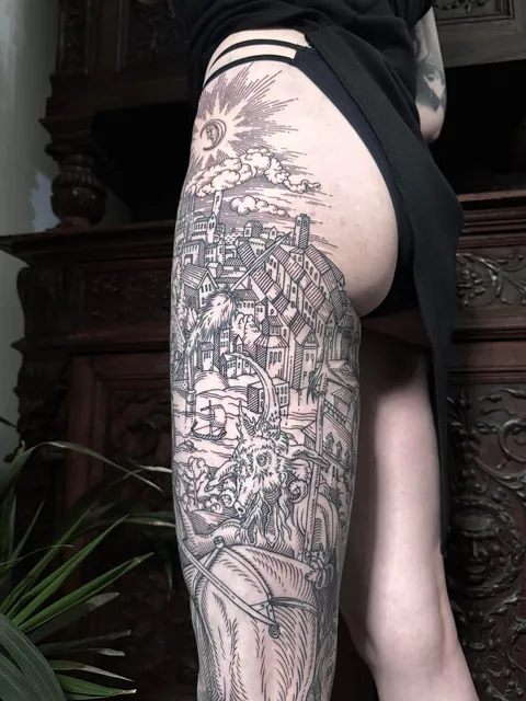 Full leg tattoo made by me (Ivan Zagusta) at Zaraza tattoo shop in Warsaw, Poland