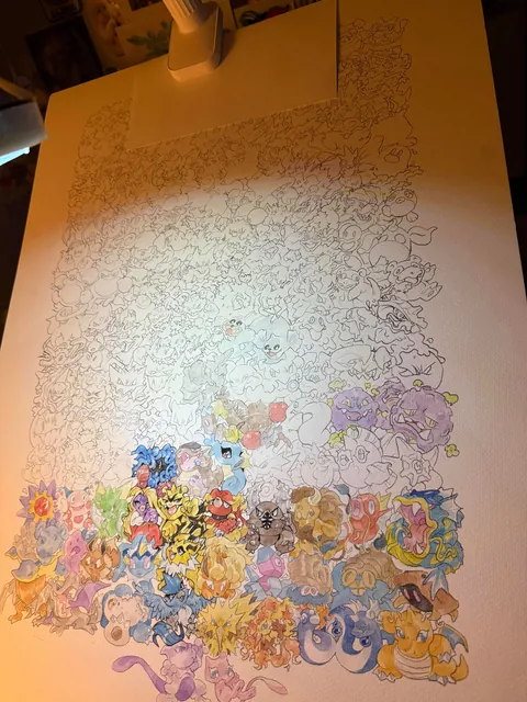 My 151 Poster is finally done! 🎉 Watercolor and Colored Pencil 🎨 [OC]