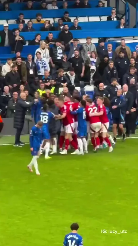 Cole Palmer casually sat on the pitch while Chelsea and Nottingham Forest players got into an altercation