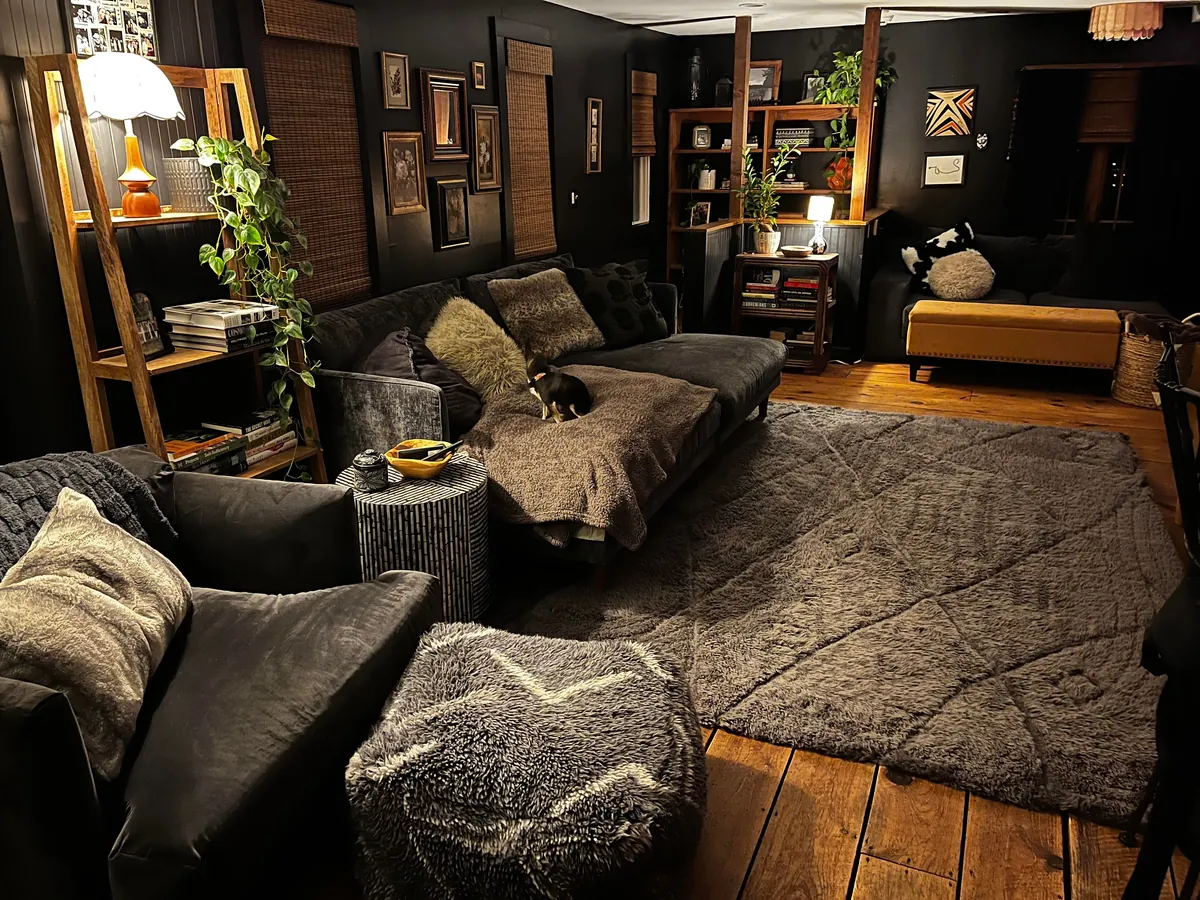 My downstairs living room, kitchen, entry way, music room and bathroom