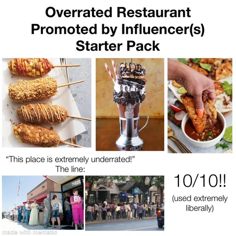 Overrated Restaurant Promoted by Influencers Starter Pack